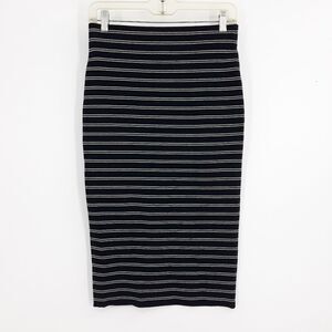 WHBM Stretch Knit Tube Midi Bodycon Skirt‎ Black  White Striped Sz XS